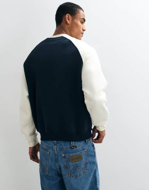ASOS DESIGN luźny raglanowy model z kontrastowymi detalami w kolorze kremowym, 4 z 5