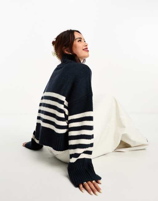 ASOS DESIGN – Luźny sweter zapinany na zamek, w paski , 2 z 4