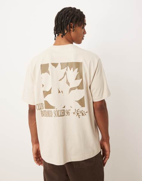 ASOS DESIGN relaxed t-shirt with floral back print in off white 