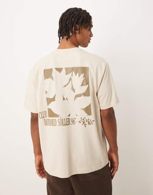 ASOS DESIGN – Luźny T-shirt w kolorze złamanej bieli z nadrukiem kwiatów na plecach 
