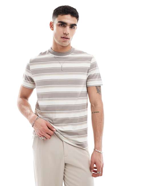 ASOS DESIGN – Luźny T-shirt w paski w naturalnym kolorze