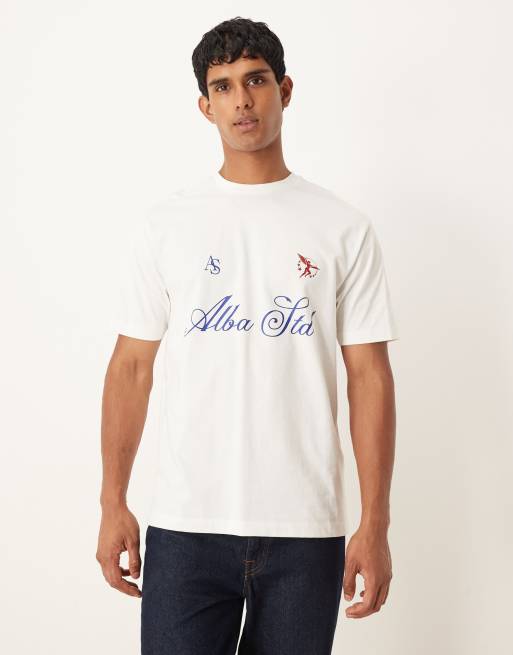 ASOS DESIGN – Luźny T-shirt z grubego materiału w kolorze złamanej bieli z nadrukiem