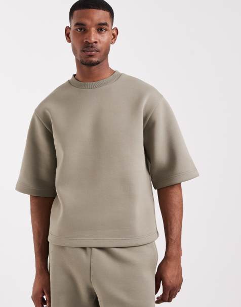 ASOS DESIGN – Luźny T-shirt z grubego materiału w stylu scuba w kolorze khaki, część zestawu - view 1