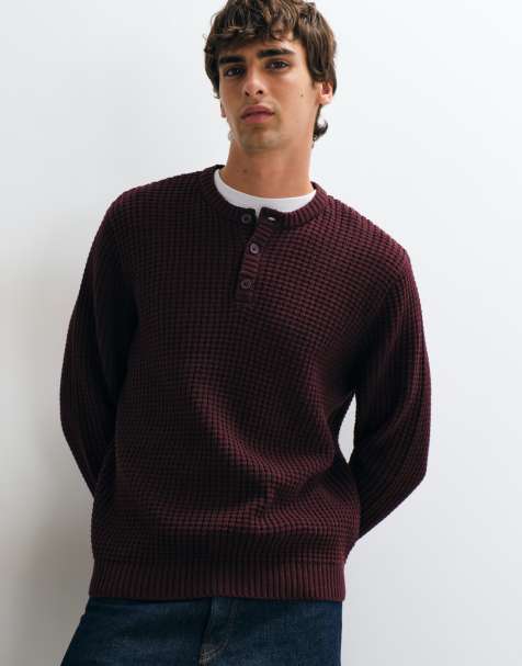 ASOS DESIGN luźny, teksturowany henley w kolorze burgundowym - view 1