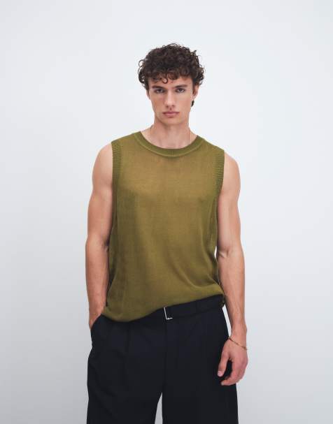 ASOS DESIGN – Luźny top bez rękawów, z lekkiej dzianiny w kolorze khaki - view 1
