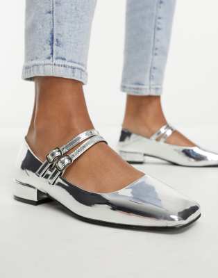 ASOS DESIGN - Lychee - Mary-Jane-Schuhe in Silber mit Absatz