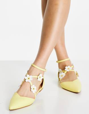 yellow ankle strap flats