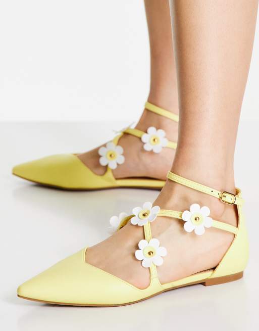 ASOS DESIGN – Lydia – Żółte balerinki ze spiczastymi noskami w kwiaty, 2 z 4