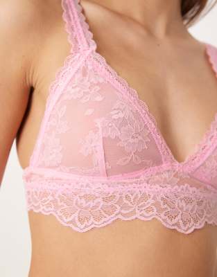 Asos Design Lyla All-over Lace Longline Triangle Bra In Pink
