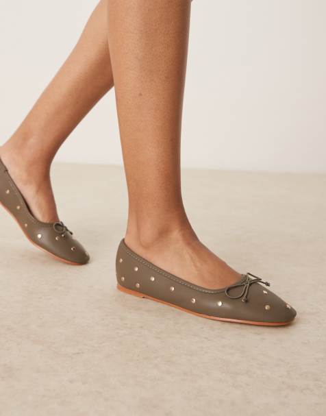 ASOS DESIGN - Lynette - Ballerine kaki con borchie e tomaia alta - view 1