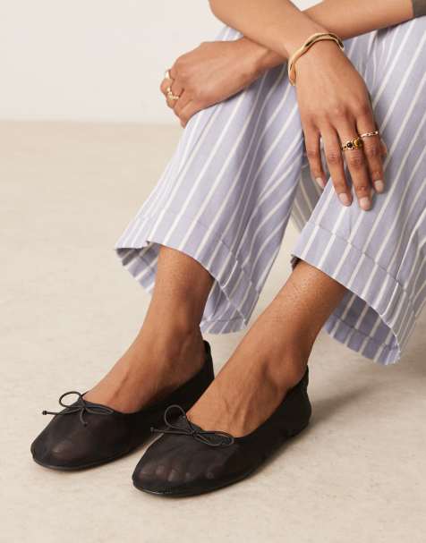 ASOS DESIGN Lynette high vamp ballet flats in black mesh - view 1