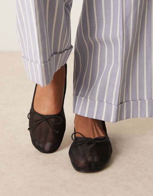 ASOS DESIGN Lynette high vamp ballets in black mesh, 4 of 4