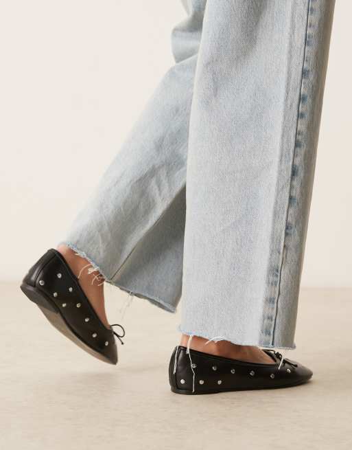 ASOS DESIGN Lynette high vamp studded ballet flats in black