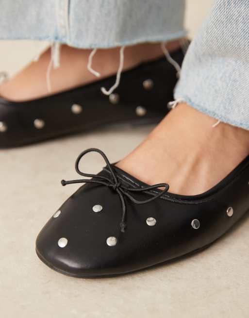 ASOS DESIGN Lynette high vamp studded ballet flats in black