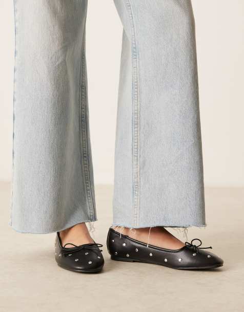 ASOS DESIGN Lynette high vamp studded ballets in black - view 1