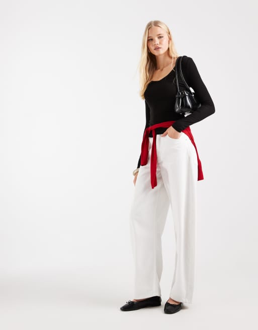 ASOS DESIGN lyocell blend v neck long sleeve top in black, 3 of 4