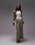 [ASOS DESIGN] ASOS DESIGN lyocell drape front maxi skirt in olive-Green 8 Olive Green