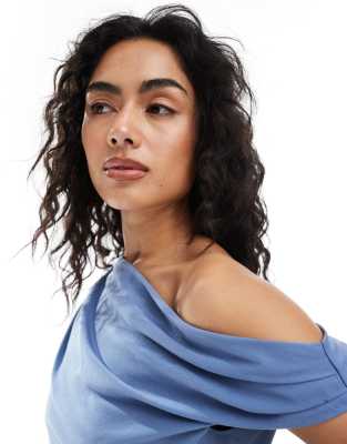 ASOS DESIGN - Top d'ensemble effet drapé en lyocell avec épaules dénudées - Bleu
