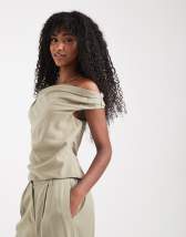 ASOS DESIGN modal one shoulder draped top in slate gray