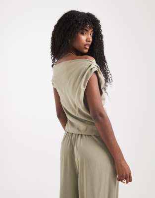 Asos Design Lyocell Drape Off-shoulder Top In Green