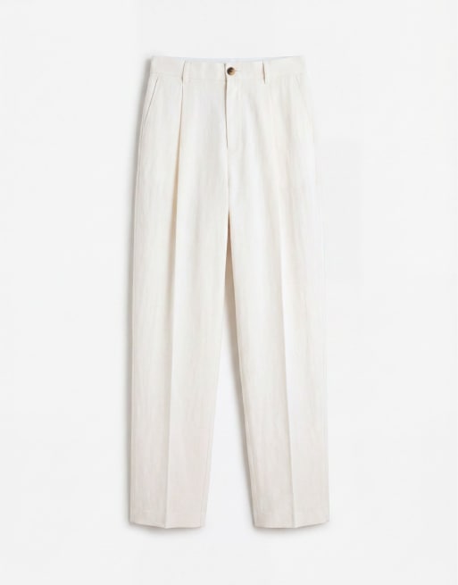 ASOS DESIGN lyocell rich wide leg trousers in cream, 6 of 7