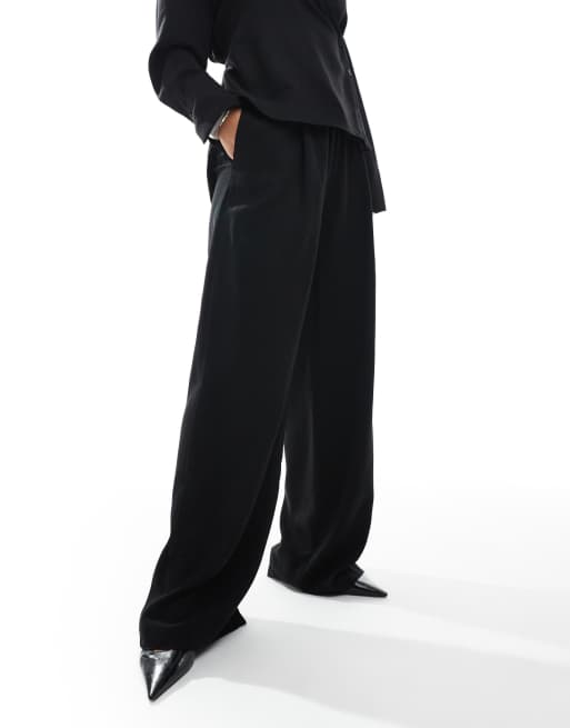 ASOS DESIGN lyocell wide leg dad pants in black - part of a set, 4 of 5