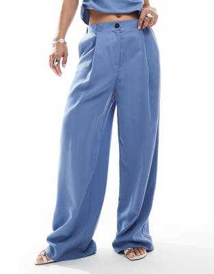 Asos Design Lyocell Wide Leg Dad Pants In Blue
