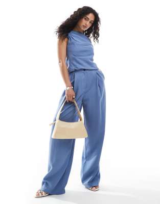 Asos Design Lyocell Wide Leg Dad Pants In Blue