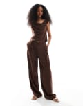 [ASOS DESIGN] ASOS DESIGN lyocell wide leg dad pants in chocolate (part of a set)-Brown 12 Chocolate