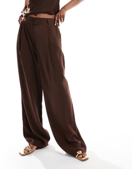 ASOS DESIGN lyocell wide leg dad trouser in chocolate co ord