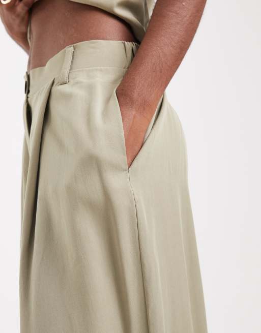 ASOS DESIGN lyocell wide leg dad pants in khaki (part of a set), 3 of 5