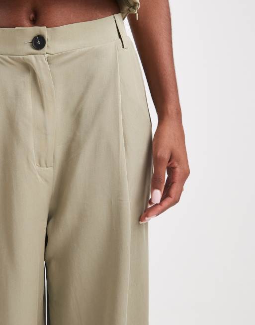 ASOS DESIGN lyocell wide leg dad pants in khaki (part of a set), 5 of 5