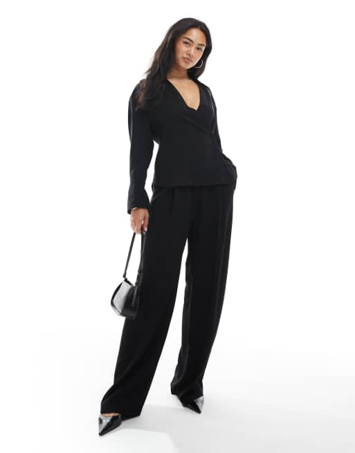 ASOS DESIGN lyocell wrap tie detail shirt in black - part of a set, 2 of 4