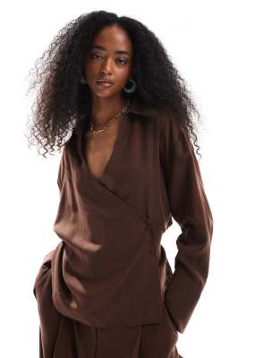 Asos Design Lyocell Wrap Tie Detail Shirt
