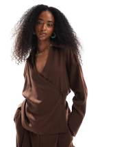 ASOS DESIGN lyocell wide leg dad trouser in chocolate co ord