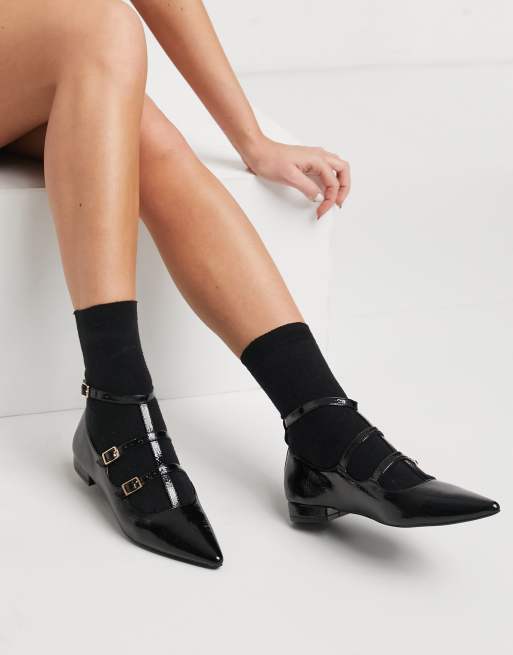 ASOS DESIGN - Lyra - Ballerine Mary Jane a punta con motivo a gabbia, colore nero