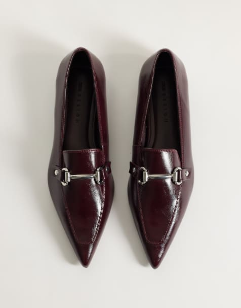 ASOS DESIGN Lyric snaffle detail pointed ballets in burgundy - view 1