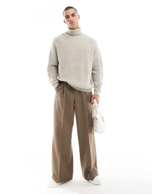ASOS DESIGN - Lys beige oversized ribstrikket sømandstrøje i snoet garn med rullekrave, 2 af 4