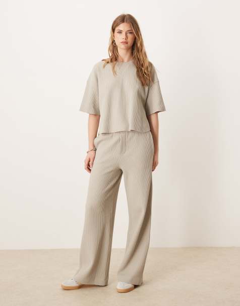 ASOS DESIGN - Lys kakigrønt kraftigt sæt med vaffeltekstur - view 1