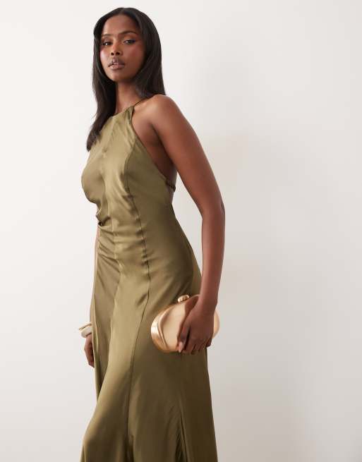 ASOS DESIGN - Lys khaki maxikjole med sømdetaljer og åben ryg med stropper, 3 af 4