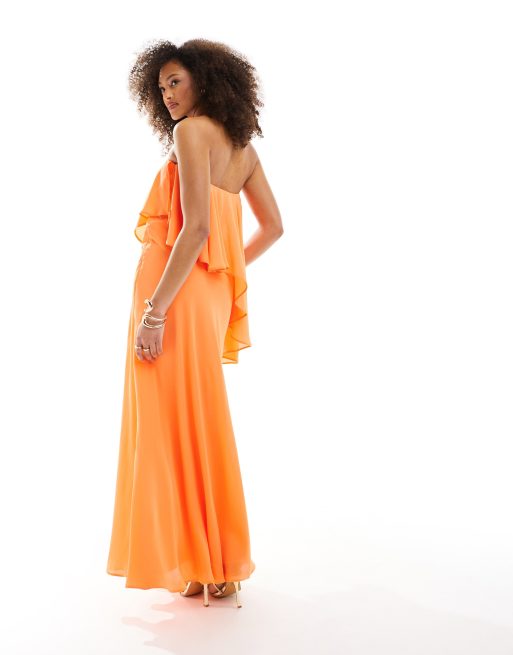 ASOS DESIGN - Lys orange bandeau-maxikjole med dobbeltlag og skråsnit, 2 af 4