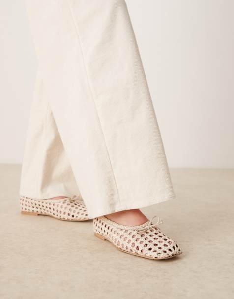 ASOS DESIGN - Lysandra - Ballerines en cuir à empeigne haute - Blanc cassé tressé - view 1