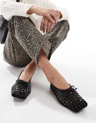 ASOS DESIGN - Lysandra - Ballerines en cuir à empeigne haute - Noir tressé