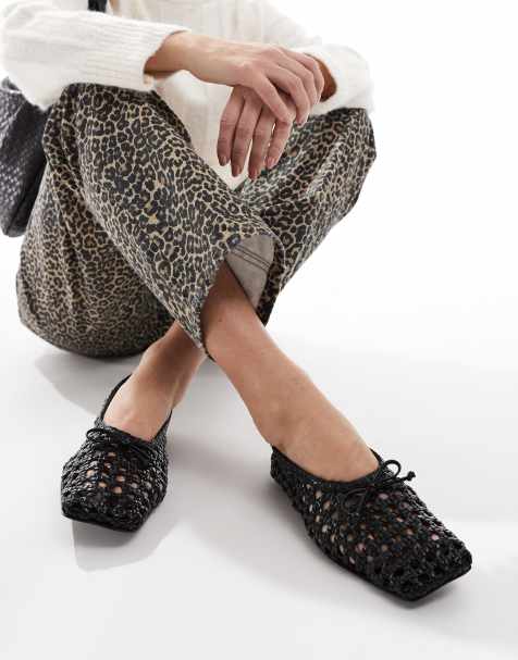 ASOS DESIGN - Lysandra - Ballerines en cuir à empeigne haute - Noir tressé - view 1