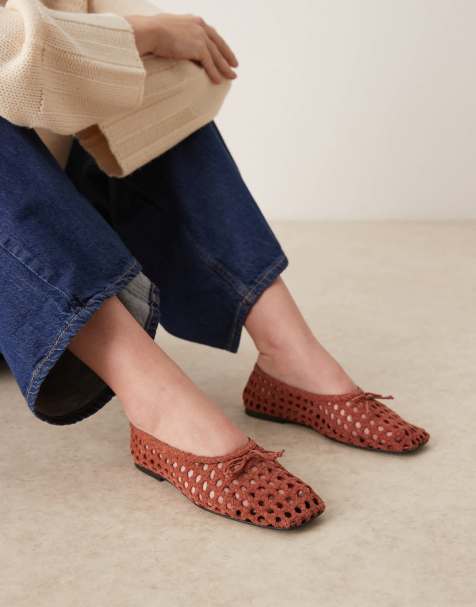 ASOS DESIGN - Lysandra - Ballerines en daim à empeigne haute - Rouille tressé - view 1