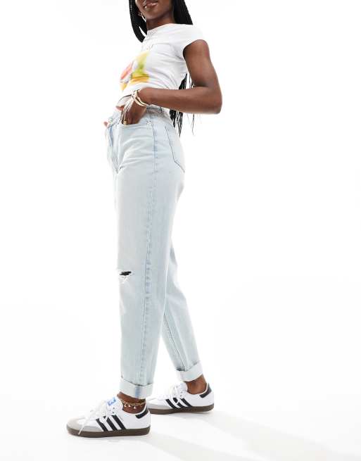 ASOS DESIGN - Lyseblå afslappede mom-jeans med høj talje og flænger, 4 af 5