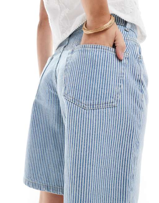 ASOS DESIGN - Lyseblå bermudashorts i denim med striber - Del af sæt, 4 af 5