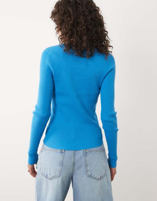 ASOS DESIGN - Lyseblå cardigan i bomuldsblanding med dyb rund hals, 4 af 4