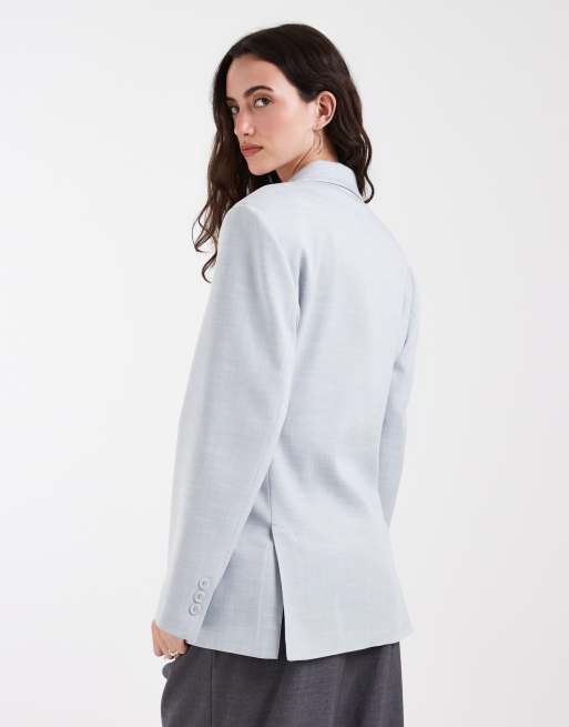 ASOS DESIGN - Lyseblå dobbeltradet blazer i hørlook, 4 af 4