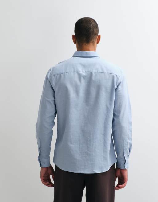 ASOS DESIGN - Lyseblå elegant skjorte i hørblanding med regular fit-pasform, 3 af 5